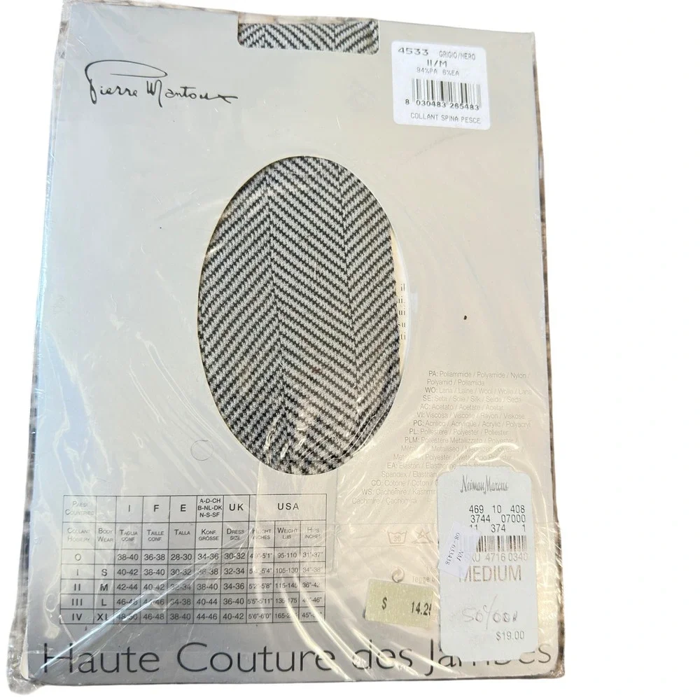 Pierre Mantoux Tights Herringbone Grey Black 90s Italian Deadstock Medium NIP